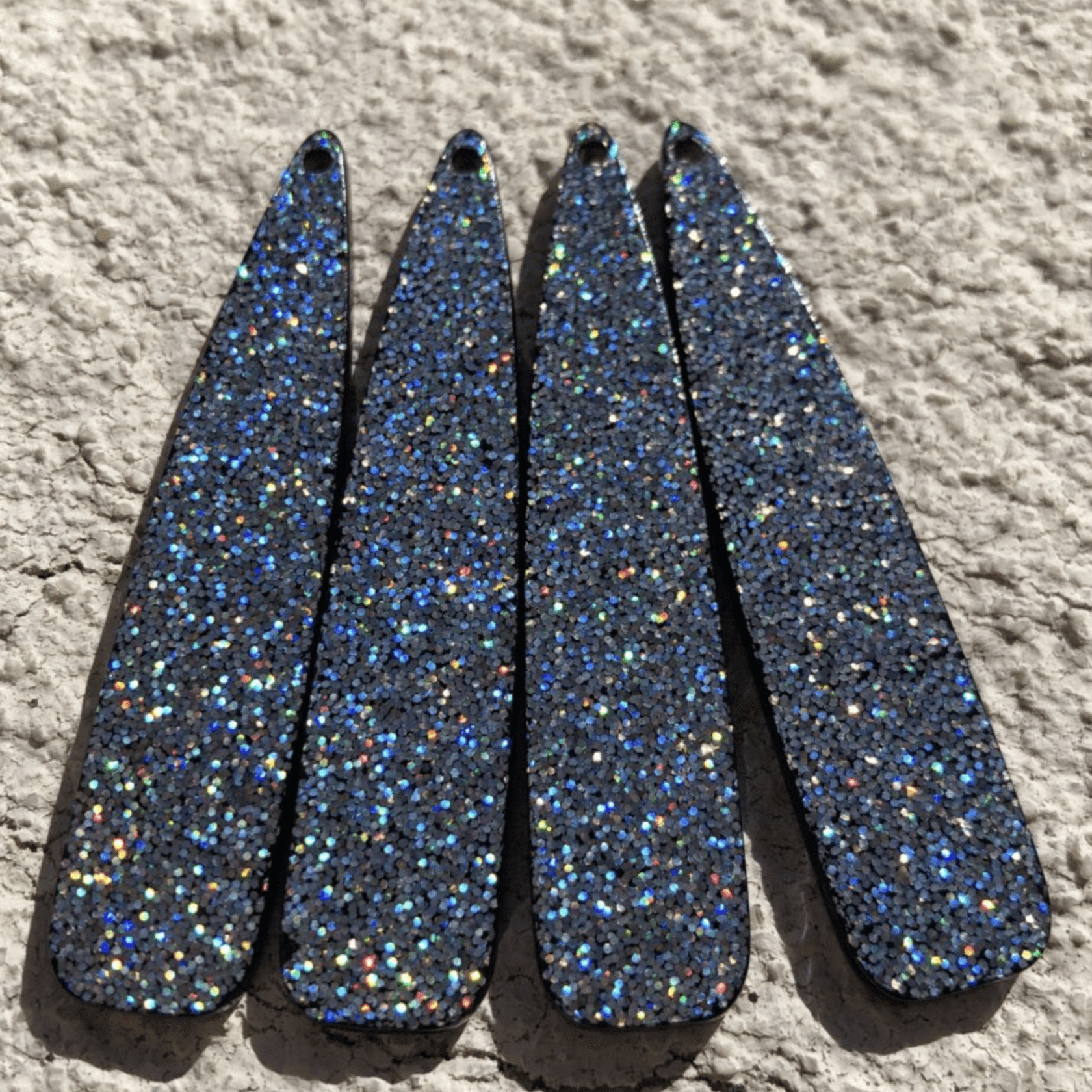 Sundaylace Creations & Bling Resin gems 11*55mm Holographic Silver on Black Bottom Acrylic Long Teardrop, Sew on, Resin Gems