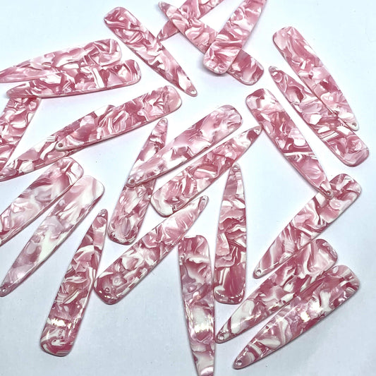 Sundaylace Creations & Bling Resin Gems 11*55mm Marbled Pink and White Long Teardrop, Large Gem, One hole Sew on, Acrylic Resin Gem
