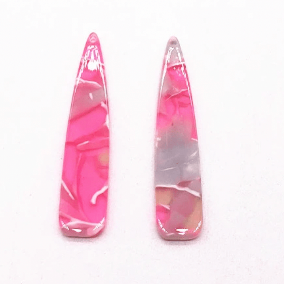 Sundaylace Creations & Bling Resin Gems 11*55mm Neon Pink/Ivory Marbled Long Teardrop, Sew on, Acrylic Resin Gem