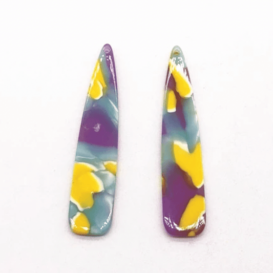 Sundaylace Creations & Bling Resin Gems 11*55mm Purple/Yellow/Turquoise Marbled Long Teardrop, Sew on, Acrylic Resin Gem