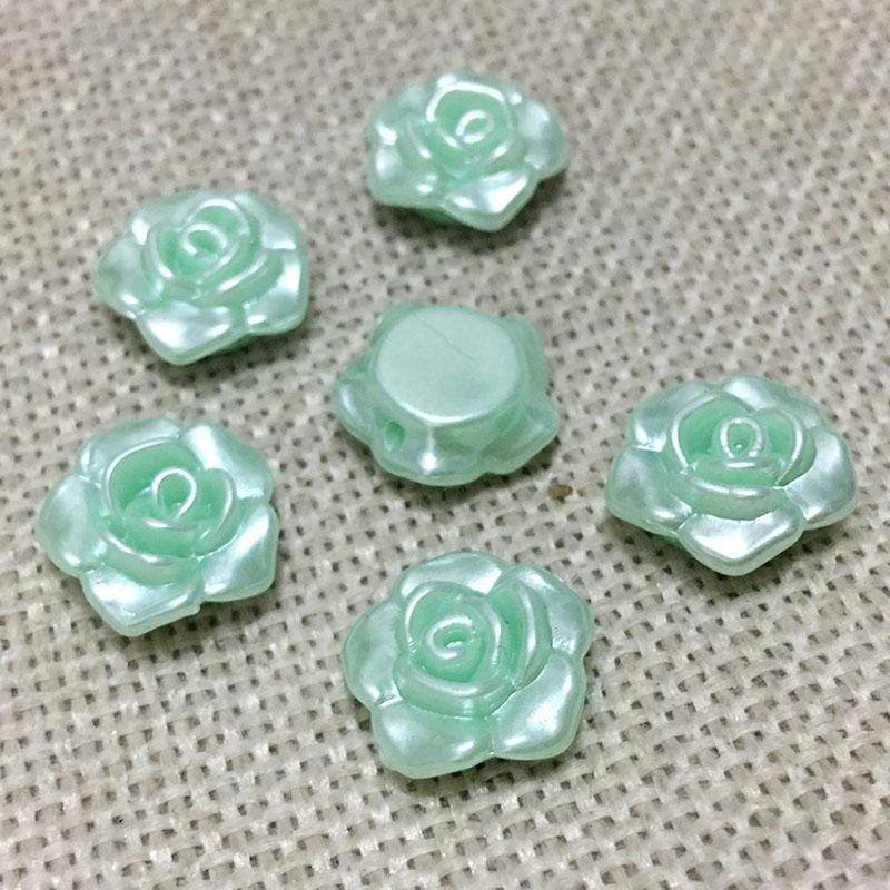 Sundaylace Creations & Bling Resin Gems Mint Green Rose 11mm Acrylic Roses with Side hole, Sew on Floral Resin Gem