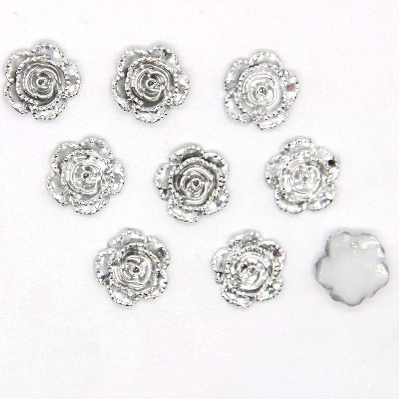 Sundaylace Creations & Bling Resin Gems 11mm Silver Metallic Druzy Rose Flower Floral Gem, Glue on, Sold in pairs