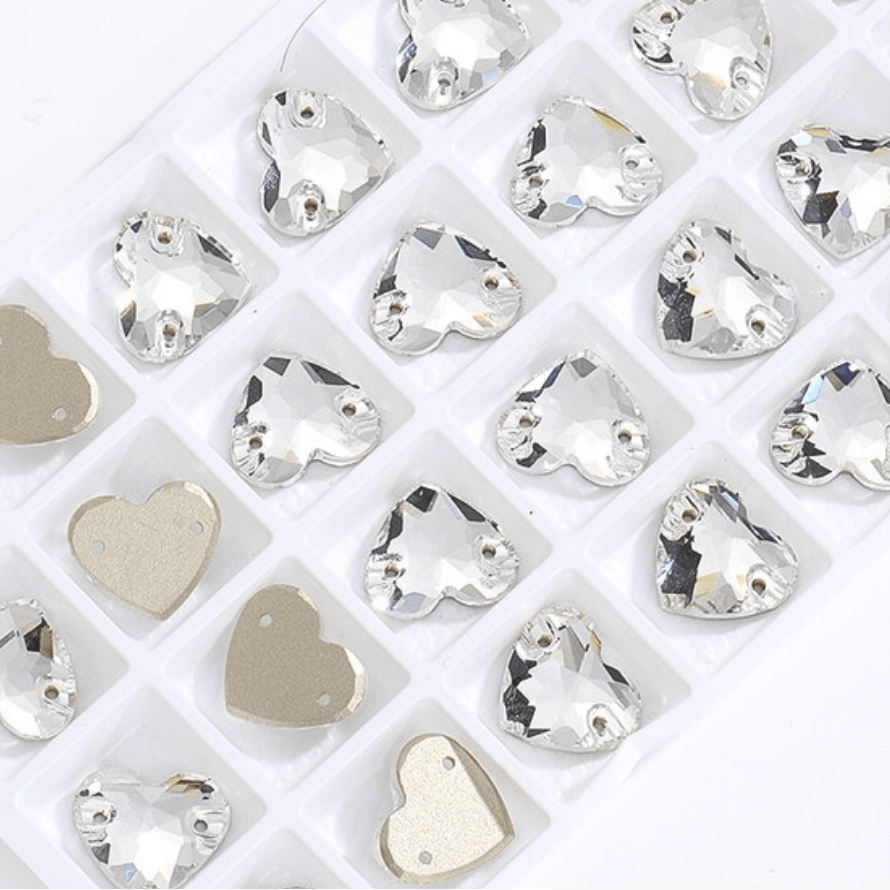 Sundaylace Creations & Bling Fancy Glass Gems 12*14mm Clear Silver HEART shaped, Sew on, Strass Fancy Glass Gems (Sold in Pair)