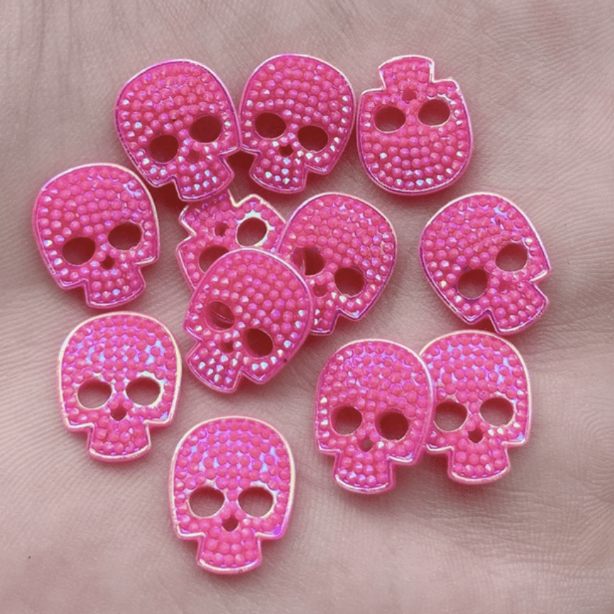 Sundaylace Creations & Bling Resin Gems Hot Pink AB 12*14mm Skull AB, Glue on, Resin Gem