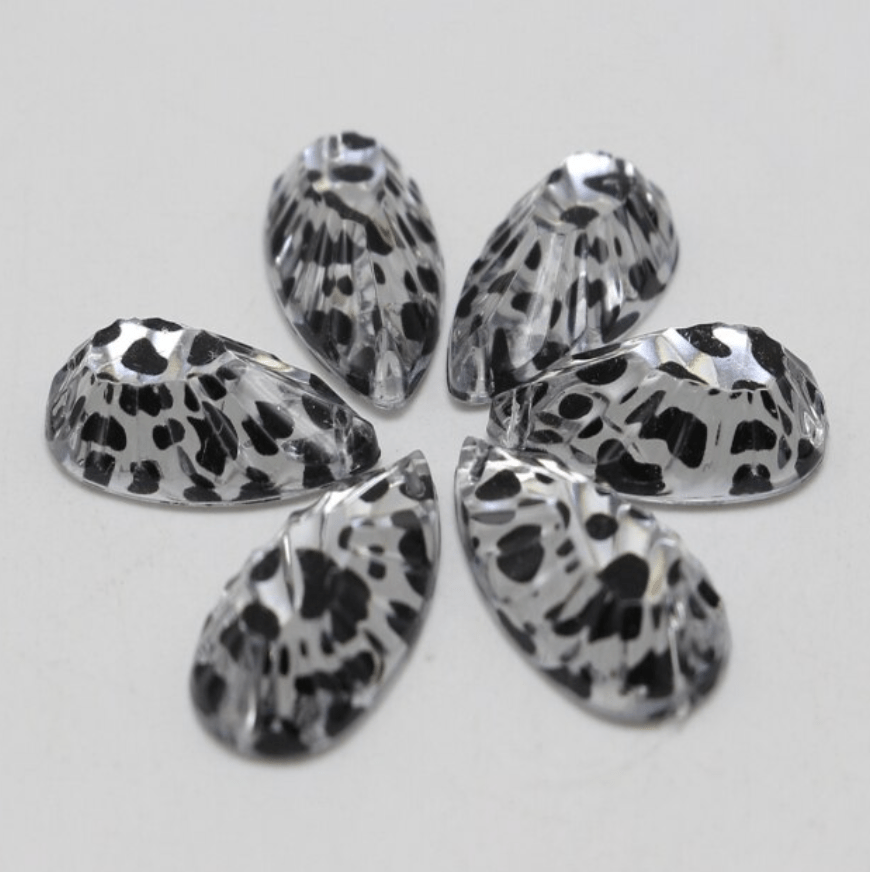 Sundaylace Creations & Bling Resin Gems 12*20mm Grey-Black Leopard Animal Print, Sew on, Resin Gems