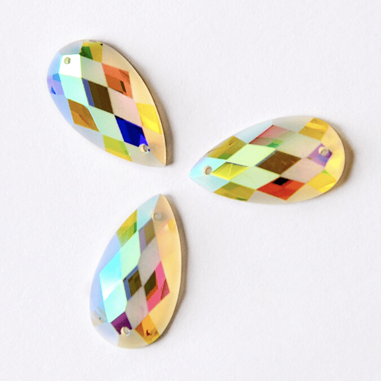 Sundaylace Creations & Bling Fancy Glass Gems 12*22mm Frosted matte diamond AB pattern, on teardrop, sew on, Fancy Glass Gem