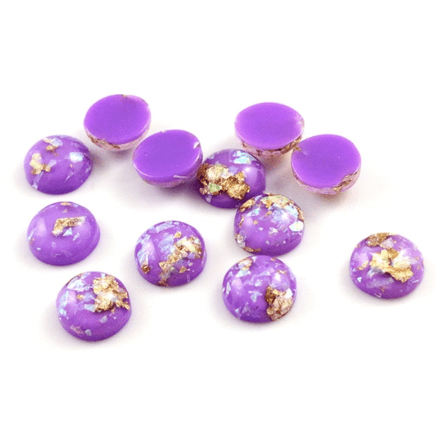 Sundaylace Creations & Bling Resin Gems 12mm & 10mm Violet Purple with AB and Gold Build in Foil, Glue on, Resin Gem