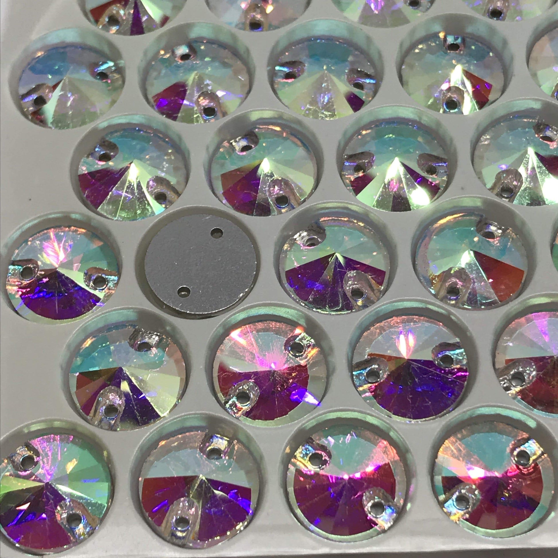 Sundaylace Creations & Bling Glass Gem 12mm, 14mm, 16mm & 18mm AB Rivoli , Sew on, Glass Gems