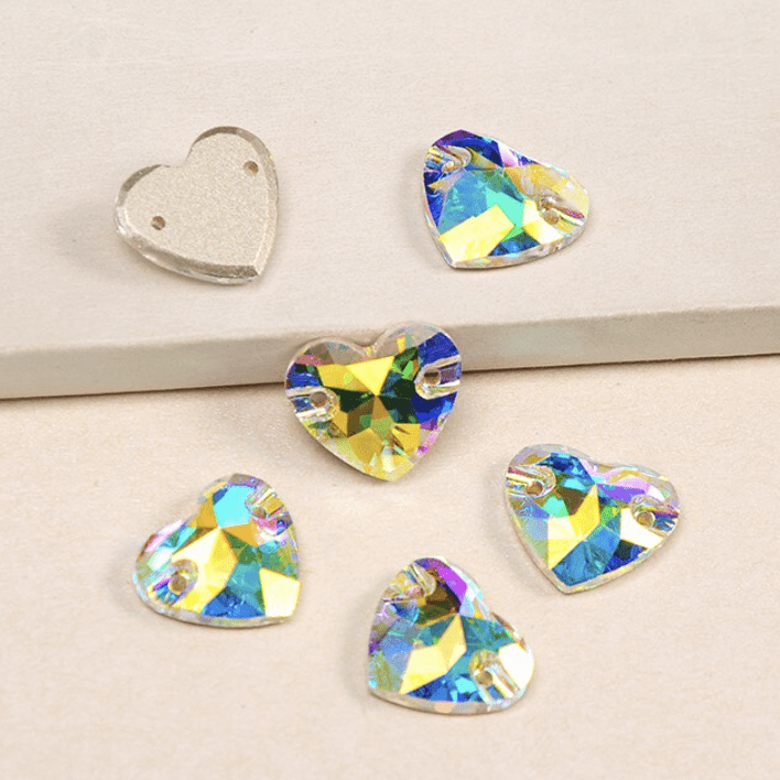 Sundaylace Creations & Bling Fancy Glass Gems 16mm AB HEART 12mm & 16mm AB HEART shaped, Sew on, Strass,  Fancy Glass Gems