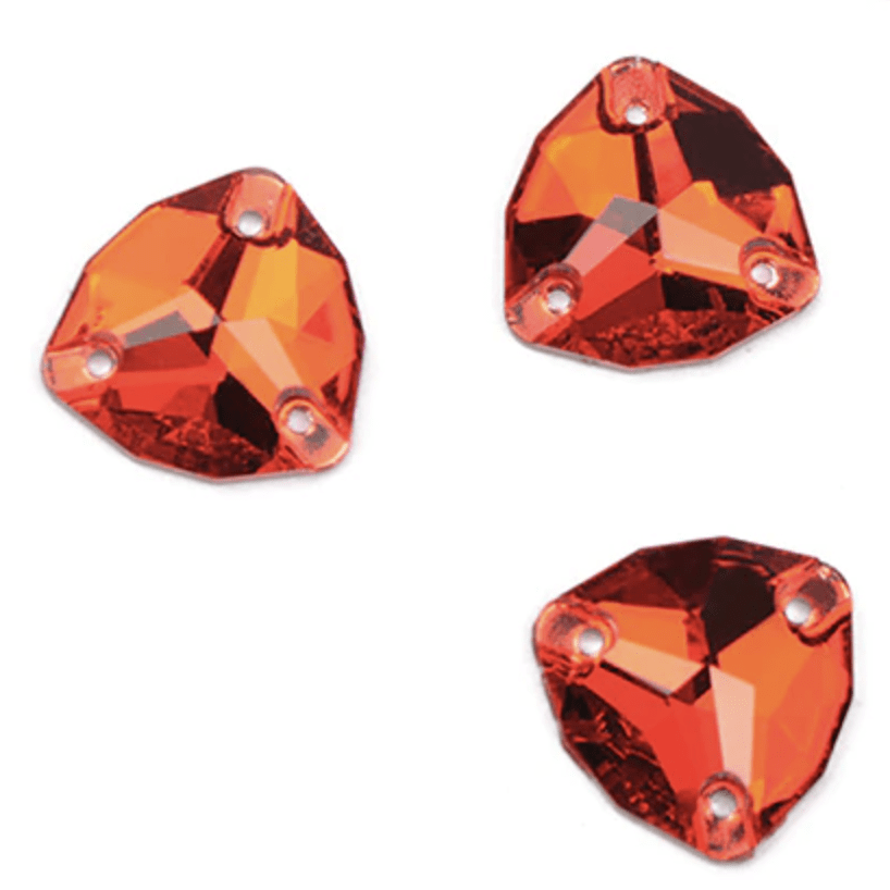 Sundaylace Creations & Bling Fancy Glass Gems 12mm 12mm & 16mm Astral Pink *Orange Flame, Triangle Triangular Shaped, Sew on, High Quality Fancy Glass Gem