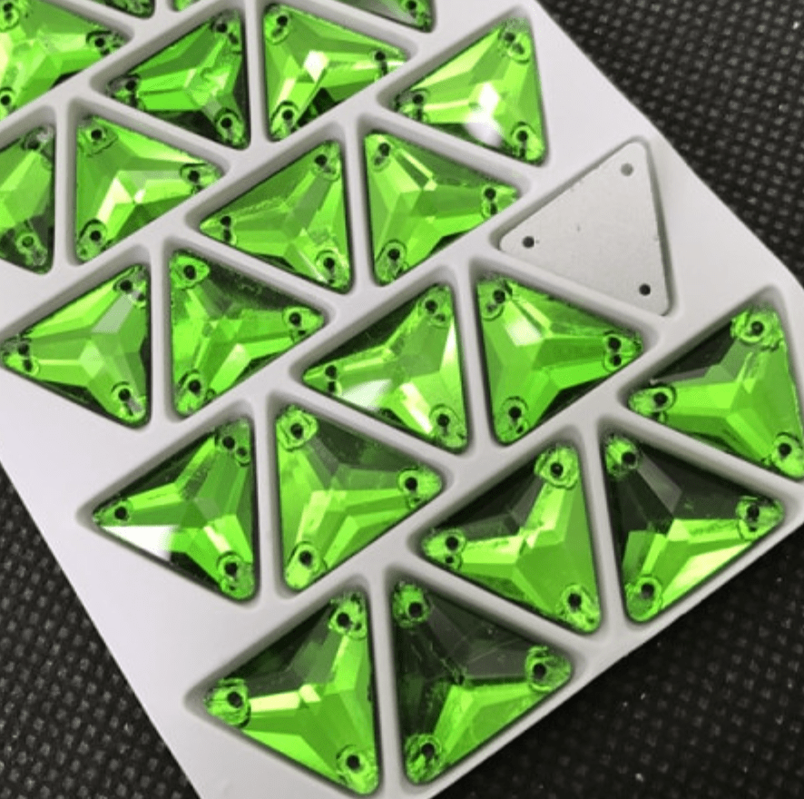 Sundaylace Creations & Bling Glass Gems 16mm Bright Green Triangle 12mm & 16mm Green Triangle Shaped, Sew on, Glass Gem