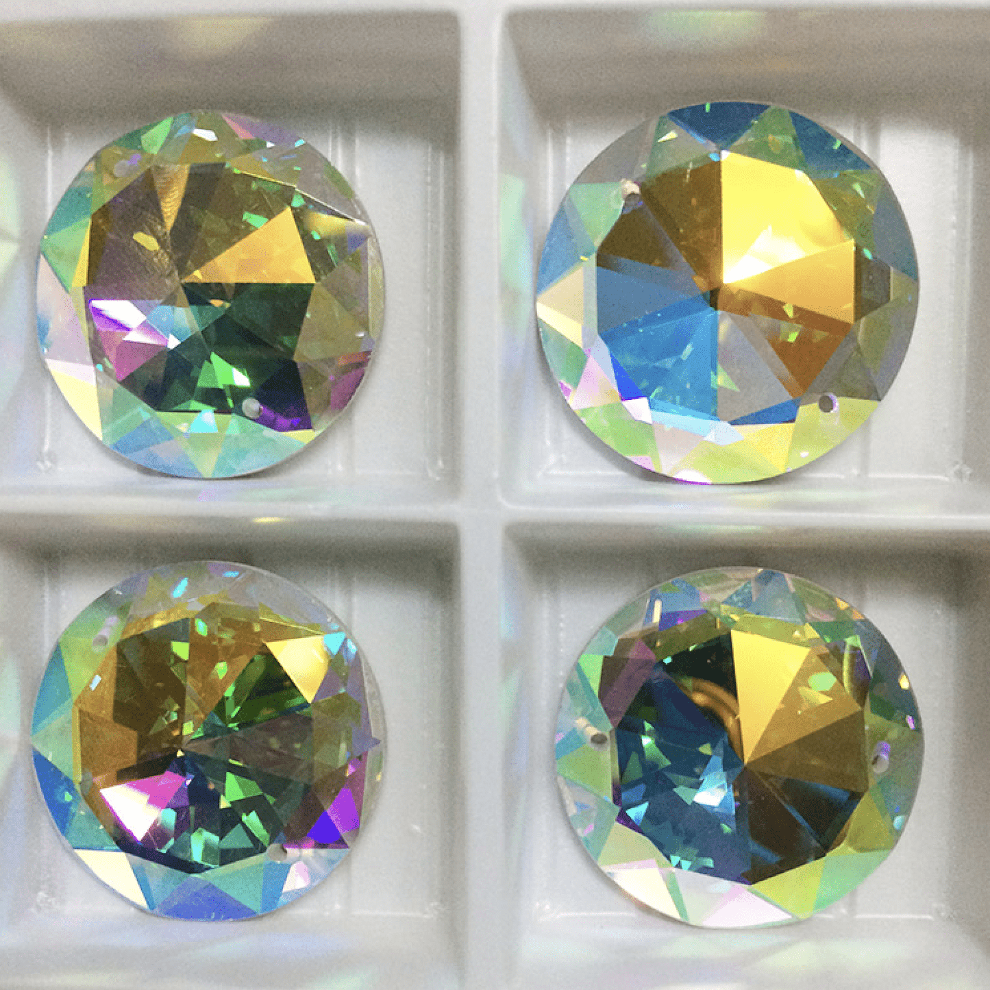 Sundaylace Creations & Bling Fancy Glass Gems 16mm 14mm, 16mm, & 20mm AB 10-point Sunbeam Flat Top Rivoli, Grade AAAAA High Quality, Sew on, Fancy Glass Gem