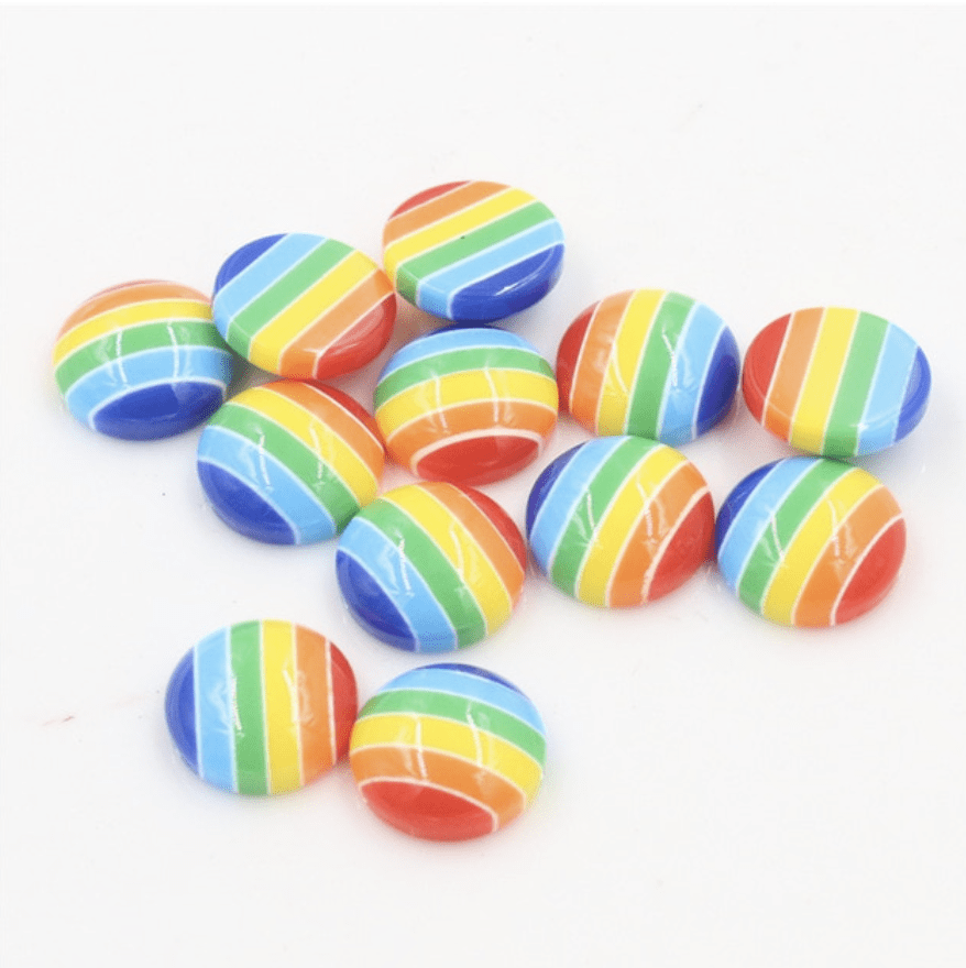 Sundaylace Creations & Bling Resin Gems 12mm Opaque Stripes 12mm Opaque or Transparent Rainbow Stripes Round, Glue on, Resin Gems