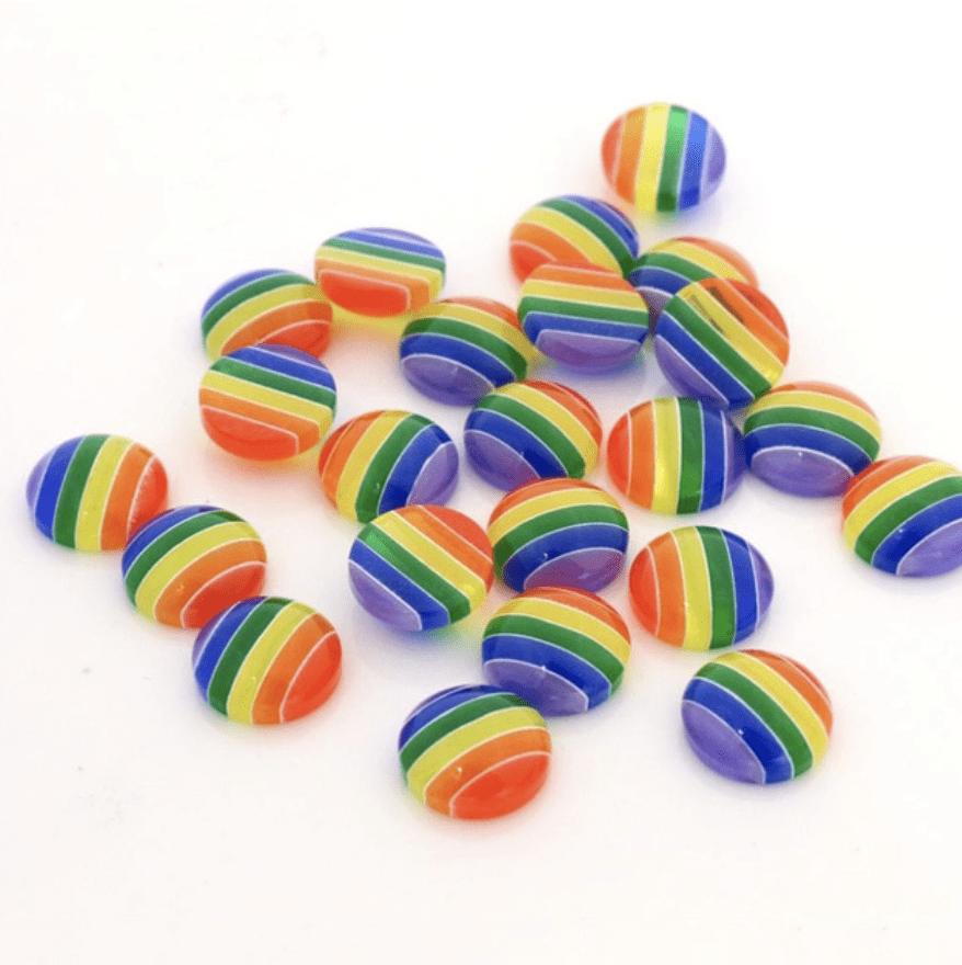 Sundaylace Creations & Bling Resin Gems 12mm Transparent Stripes 12mm Opaque or Transparent Rainbow Stripes Round, Glue on, Resin Gems