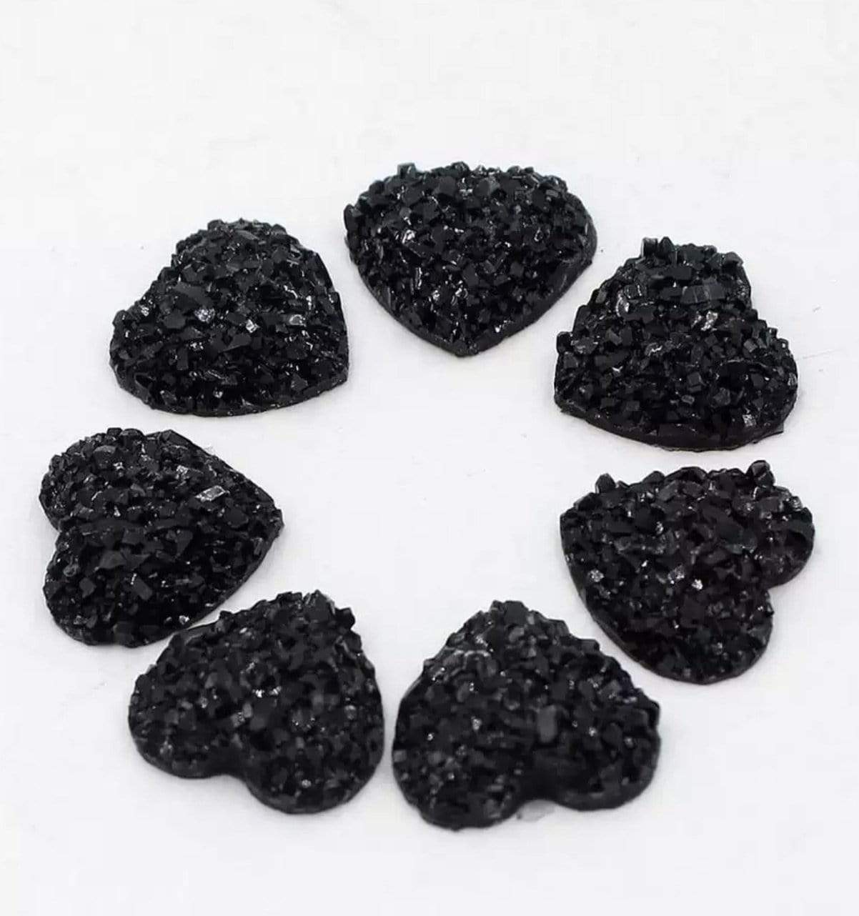 Sundaylace Creations & Bling Resin Gems Black Druzy 12mm AB Heart Druzy Texture Glue on Resin Gem