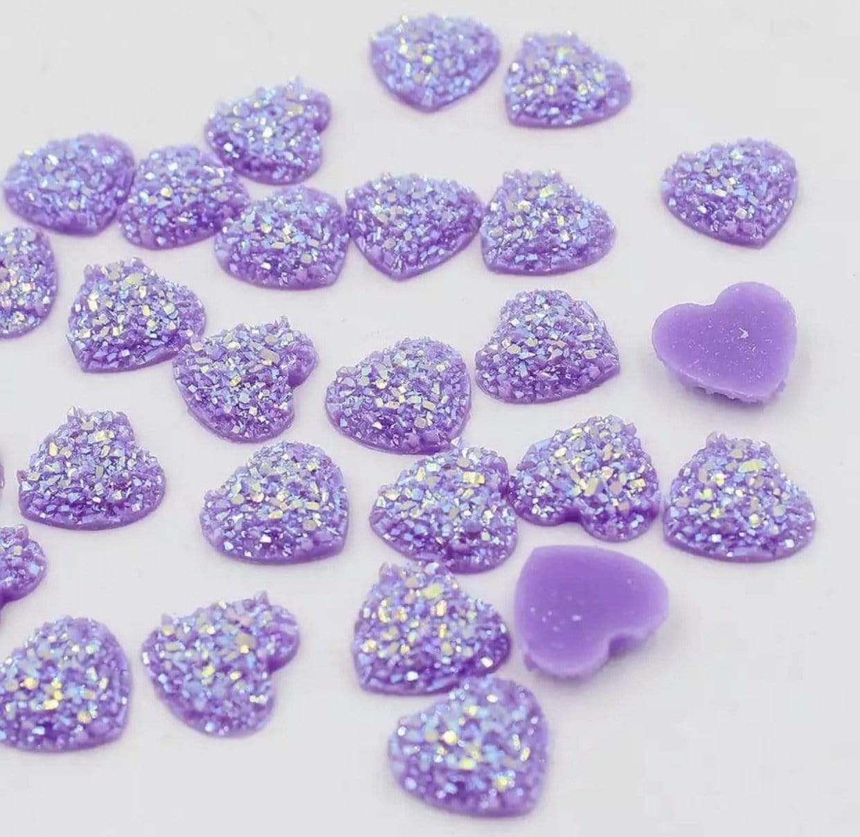 Sundaylace Creations & Bling Resin Gems Lilac Purple AB Druzy 12mm AB Heart Druzy Texture Glue on Resin Gem