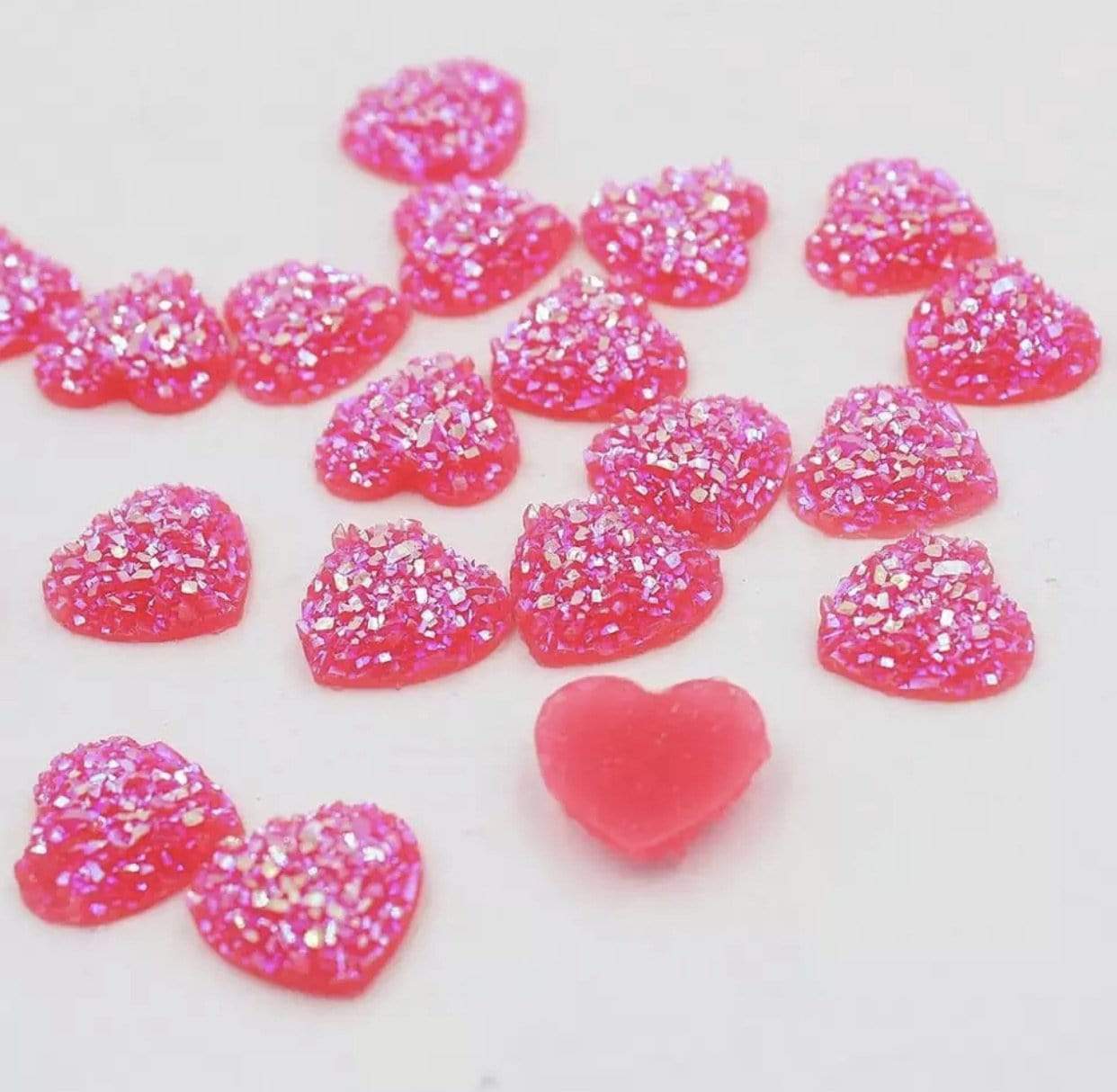 Sundaylace Creations & Bling Resin Gems Hot Pink AB Druzy 12mm AB Heart Druzy Texture Glue on Resin Gem