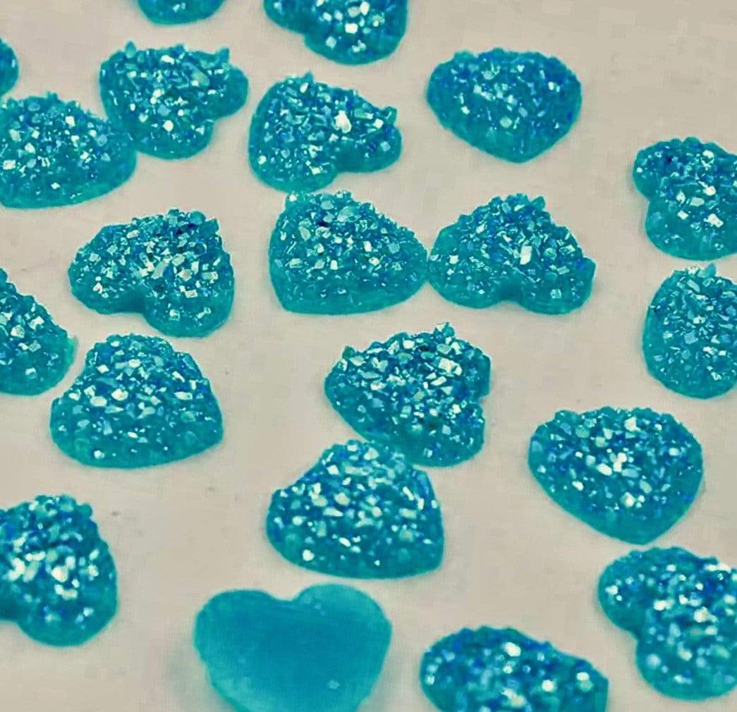 Sundaylace Creations & Bling Resin Gems Turquoise Blue AB Druzy 12mm AB Heart Druzy Texture Glue on Resin Gem