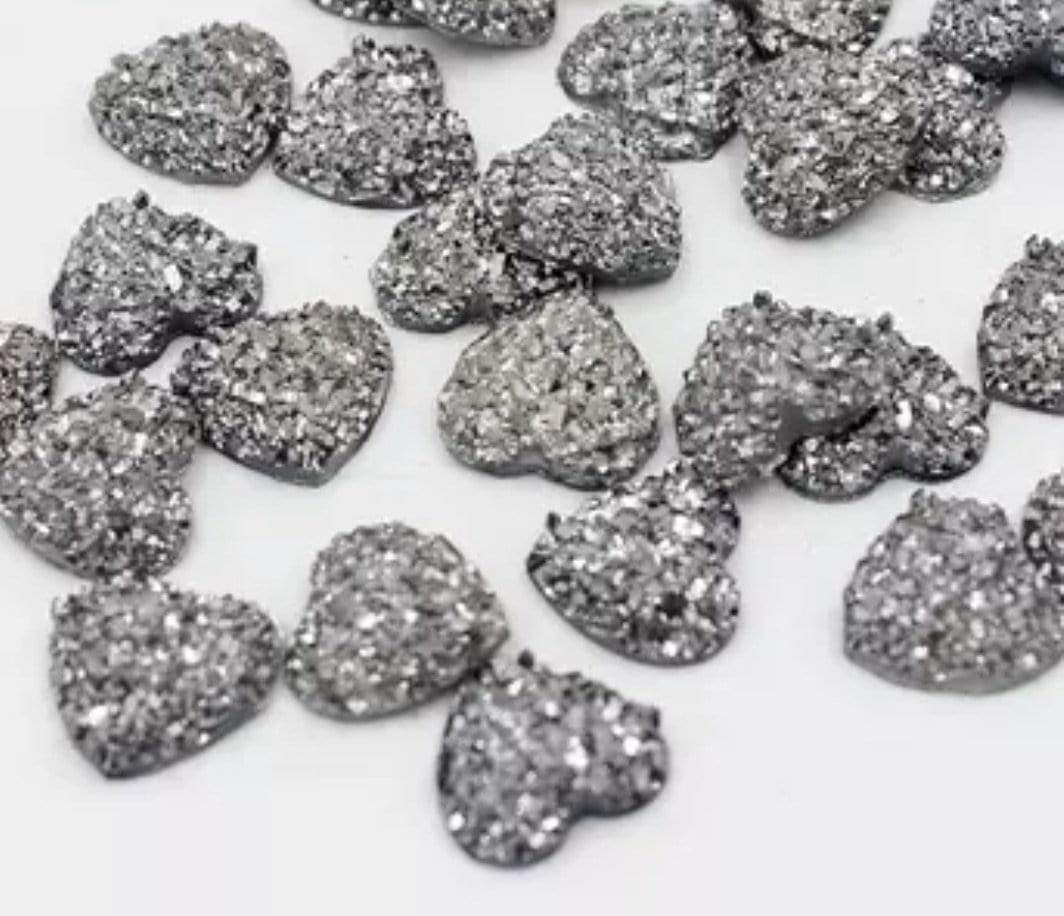 Sundaylace Creations & Bling Resin Gems Gunmetal Metallic 12mm AB Heart Druzy Texture Glue on Resin Gem
