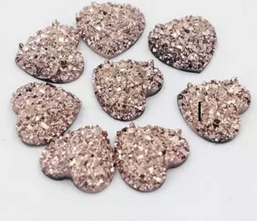 Sundaylace Creations & Bling Resin Gems Rose Gold Metallic 12mm AB Heart Druzy Texture Glue on Resin Gem