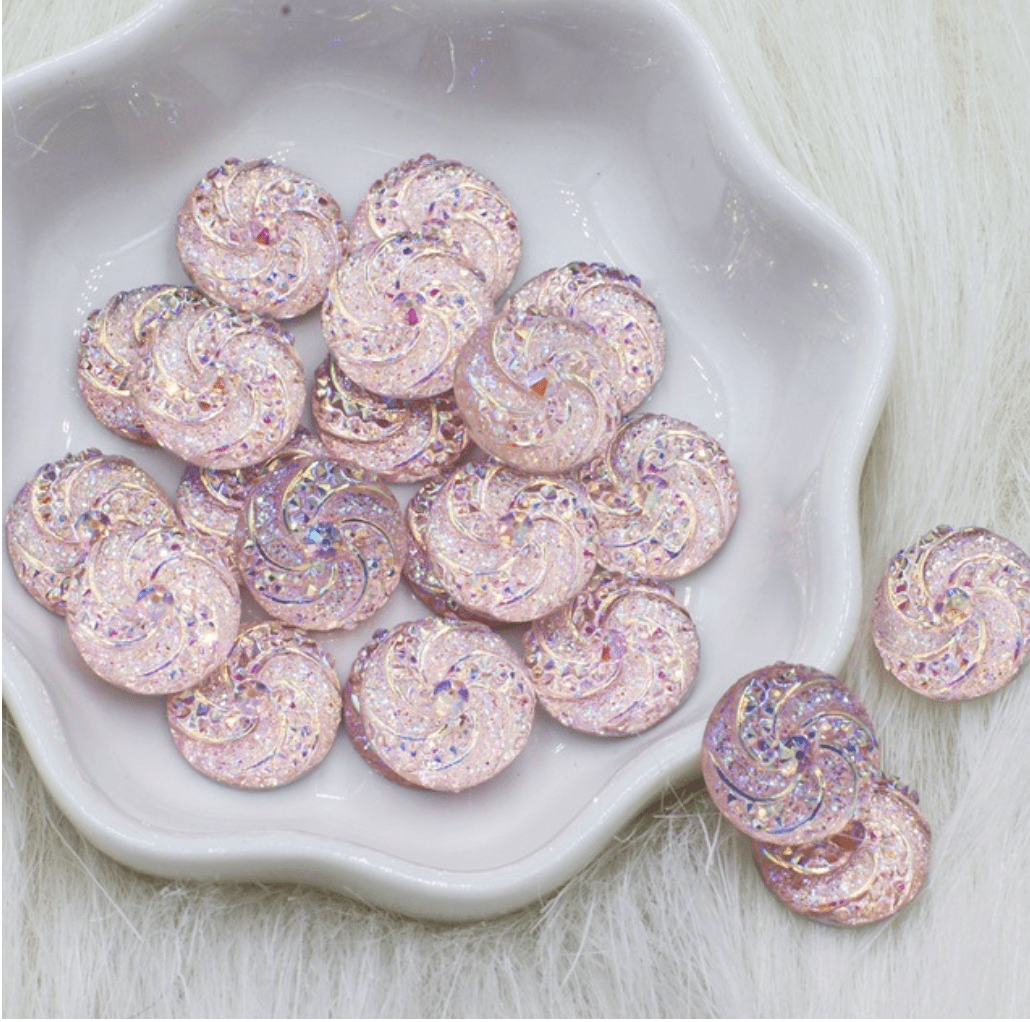 Sundaylace Creations & Bling Resin Gems Light Pink AB 12mm AB Round Swirl Burst, Sew on, Resin Gems (Sold in Pair)