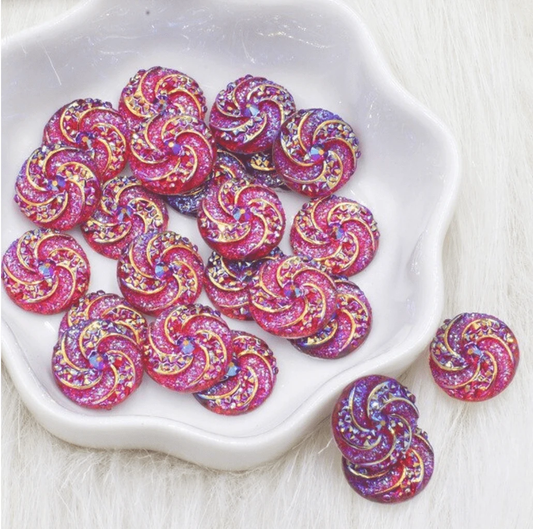 12mm, Red AB, AB Round Swirl Burst, Sew on, Resin Gems, Resin Gem, (Sold in Pair)