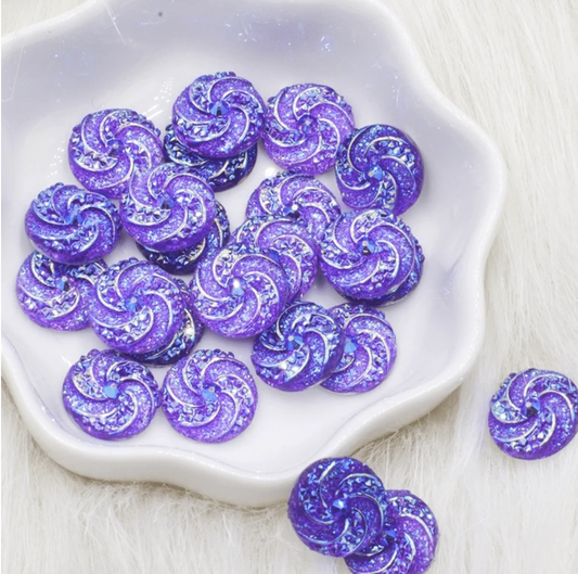 12mm, Purple AB, AB Round Swirl Burst, Sew on, Resin Gems, Resin Gem, (Sold in Pair)