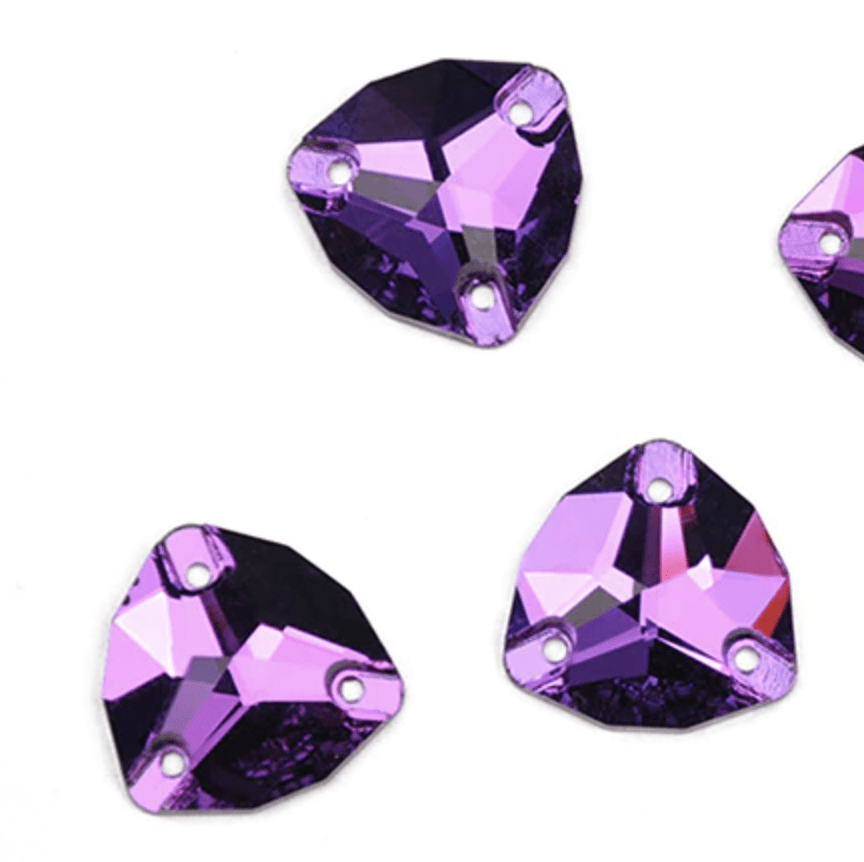 Sundaylace Creations & Bling Fancy Glass Gems 12mm Amethyst Fat Triangle Trillion, Sew on, Fancy Glass Gem
