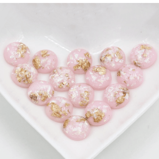 Sundaylace Creations & Bling Resin Gems 12mm Pink with GOLD/AB flakes 12mm Baby Pink with AB and Gold or Silver Build in Foil, Glue on, Resin Gem