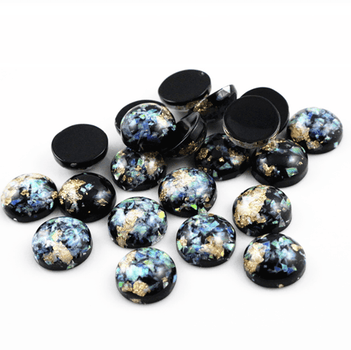 Sundaylace Creations & Bling Resin Gems Black with Gold & AB Foil 12mm Black/Dark Green Sparkle and Gold/Silver Built-in Foil, Dome, Glue-on, Resin Gem