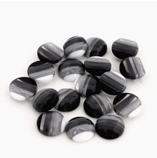 Sundaylace Creations & Bling Resin Gems 12mm Black to White Clear Ombre Stripes Round, Glue on, Resin Gem