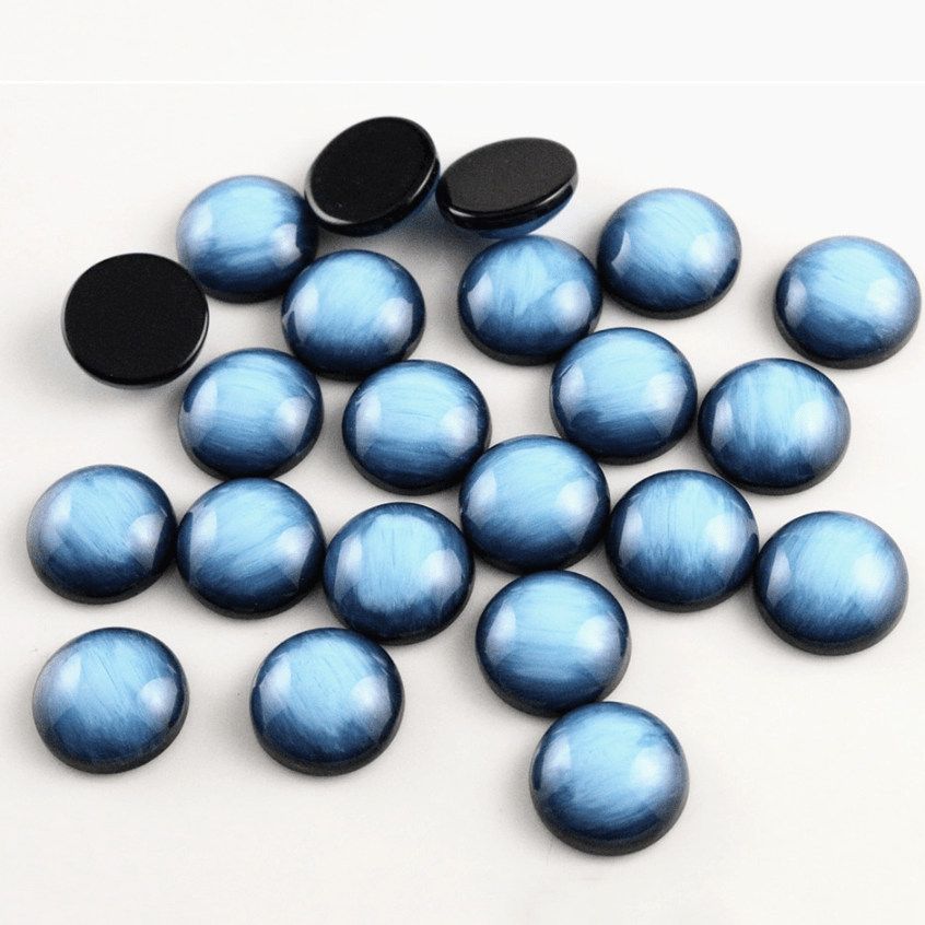 Sundaylace Creations & Bling Resin Gems 12mm Blue Brushed Style over Black Round, Glue-on, Resin Gem