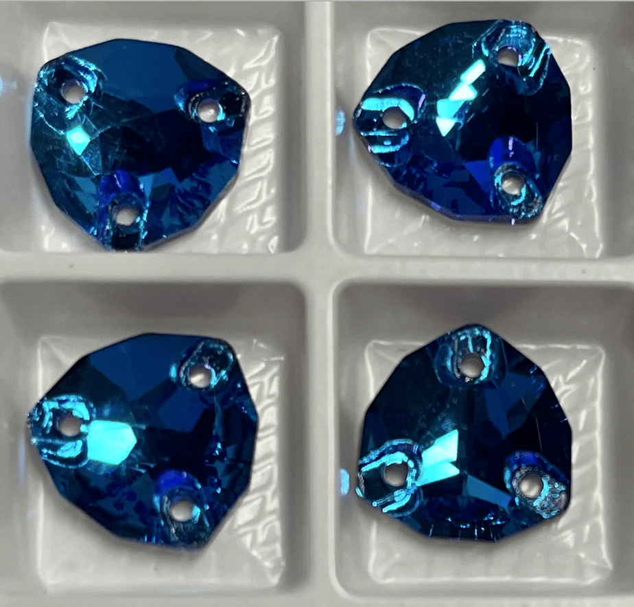 Sundaylace Creations & Bling Fancy Glass Gems 12mm Blue Flame *hint of purple Fat Triangle Trillion, Sew on, Fancy Glass Gems
