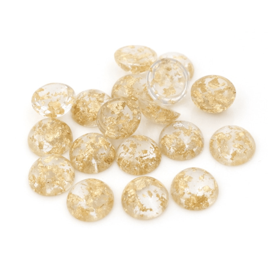 Sundaylace Creations & Bling Resin Gems 12mm Clear with Gold Build in Foil, Round, Glue on, Resin Gem