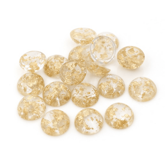 Sundaylace Creations & Bling Resin Gems 12mm Clear with Gold Build in Foil, Round, Glue on, Resin Gem