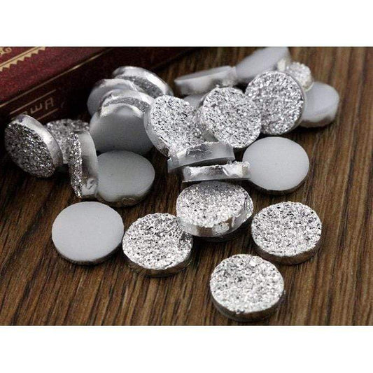 12mm, Silver Druzy, Druzy Faux with Ore Style Flat Back Resin, Glue on Gem, Resin Gem, (Sold in Pair)