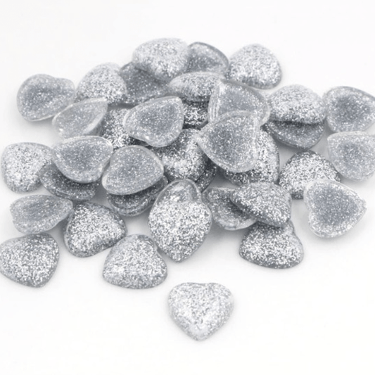 Sundaylace Creations & Bling Resin Gems Silver Glitter 12mm Glitter Heart Shaped, Glue on, Resin Gem