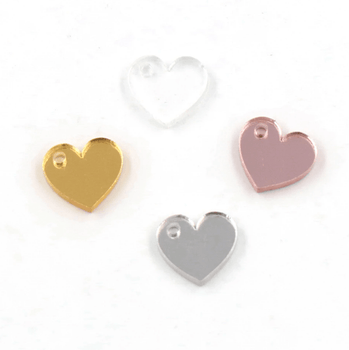 12mm Gold, Silver, Rose Gold  Heart Mirror, One hole, Mirror Resin Gem (Sold in Pair) Mirror Gems