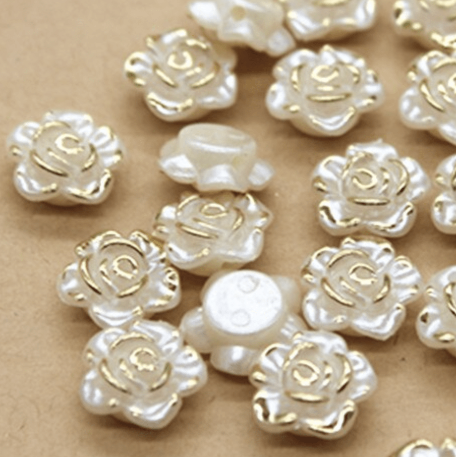 Sundaylace Creations & Bling Resin Gems 12mm Gold tipped Ivory Roses, Hole through middle,  Resin Gems