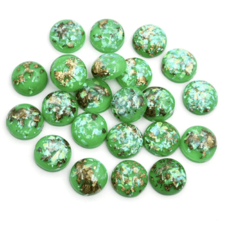 Sundaylace Creations & Bling Resin Gems 12mm Green with Gold/AB Built-in Foil,  Round Dome, Glue-on, Resin Gem