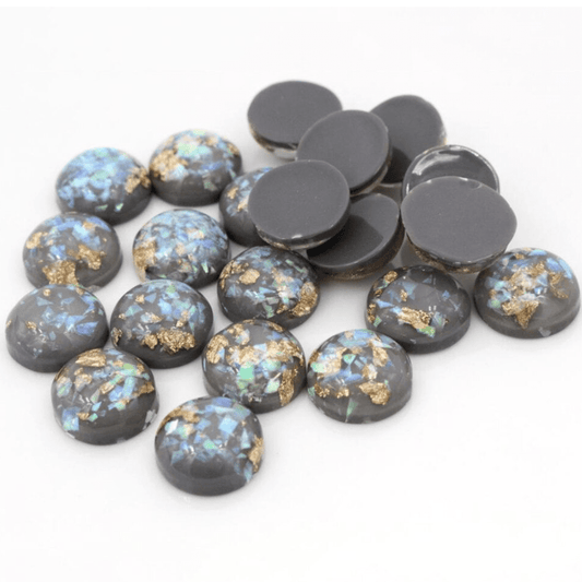 Sundaylace Creations & Bling Resin Gems 12mm Grey with Build in AB/Gold Foil Round, Glue on, Resin Gem
