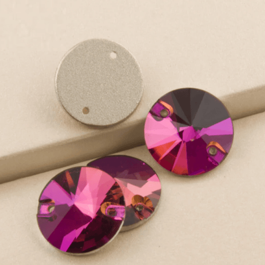 Sundaylace Creations & Bling Fancy Glass Gems 12mm Hot Pink-Rose-Orange Flame Rivoli, Sew on, Fancy Glass Gem