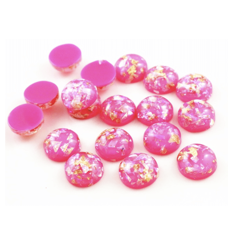 Sundaylace Creations & Bling Resin Gems 12mm Hot Pink with AB and Gold Build in Foil, Glue on, Resin Gem