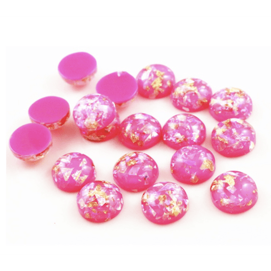 Sundaylace Creations & Bling Resin Gems 12mm Hot Pink with AB and Gold Build in Foil, Glue on, Resin Gem
