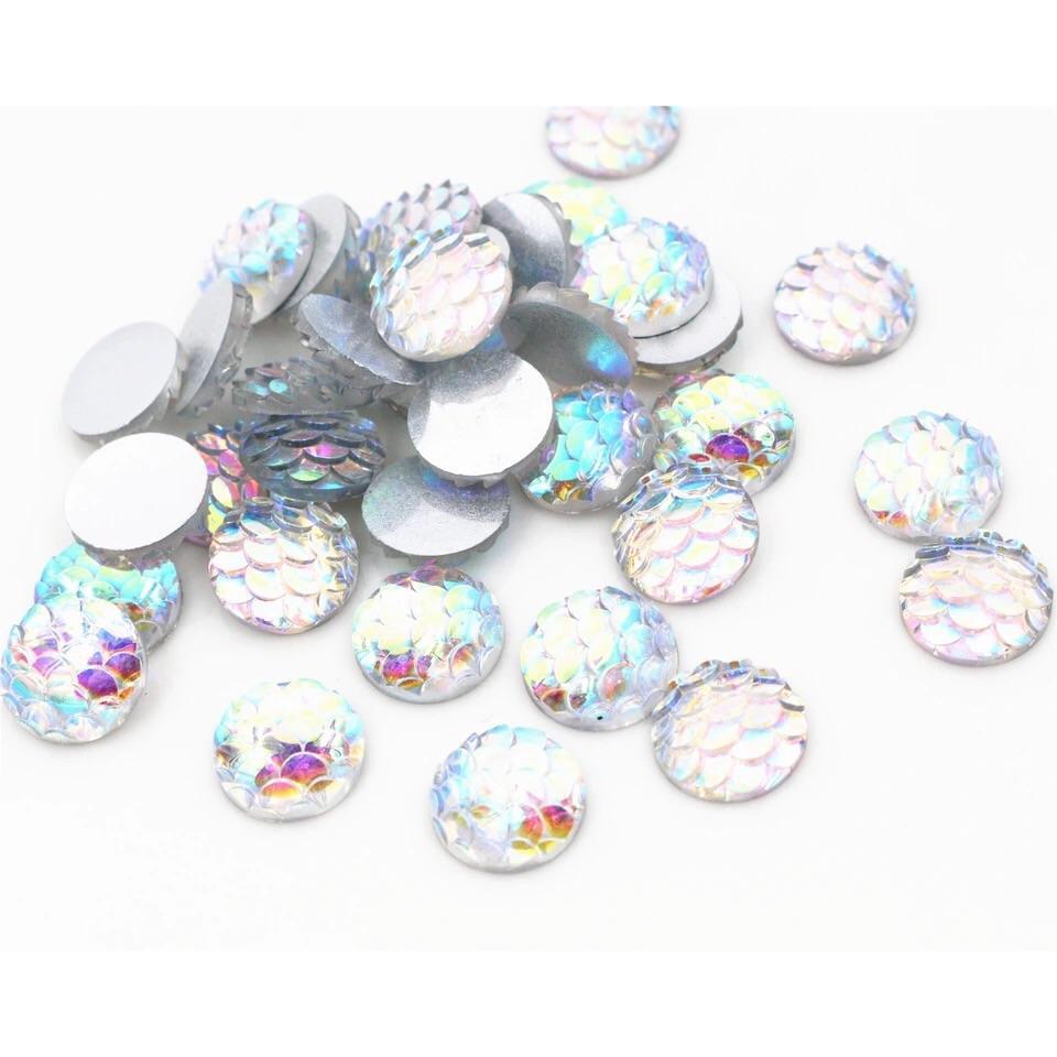 Sundaylace Creations & Bling Resin Gems Clear AB 12mm Mix Colours of Mermaid Round Resin Gem