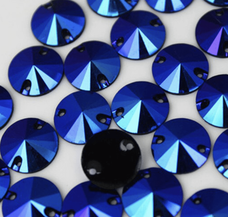 Sundaylace Creations & Bling Resin Gems Sapphire AB- Dark Blue 12mm Mixed BLACK AB Rivoli, Sew on, Black Resin Gem