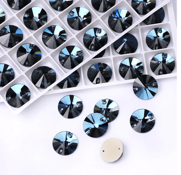 12mm Montana Blue Rivoli Round, Sew on,  Fancy Glass Gem (Sold in pair) Fancy Glass Gems