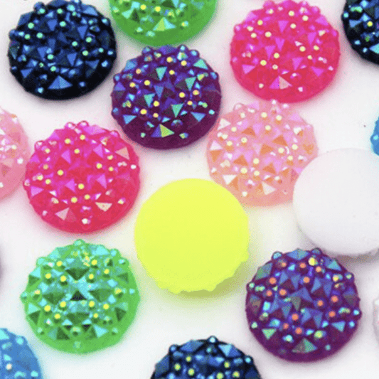 Sundaylace Creations & Bling Resin Gems 12mm Neon Crinkle Texture Round, Glue on, Resin Gem