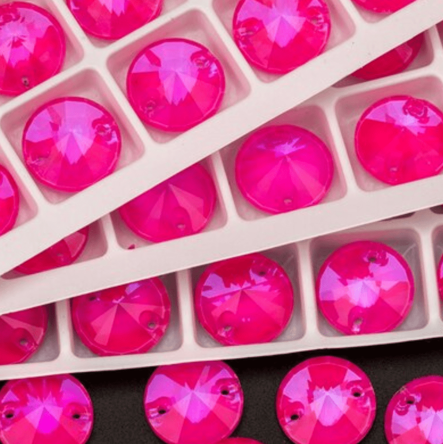 12mm Neon Pink Jelly Rivoli, Sew on, Fancy Glass Gem (Sold in Pair) *RARE* Fancy Glass Gems