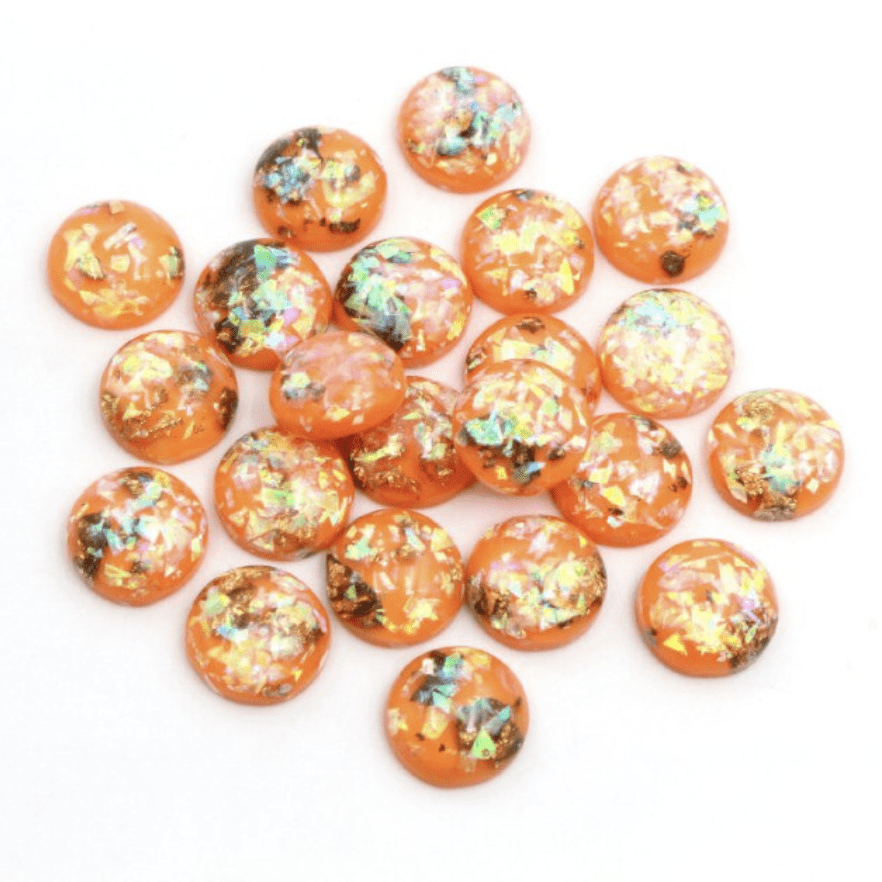Sundaylace Creations & Bling Resin Gems 12mm Orange with Gold/AB Built-in Foil,  Round Dome, Glue-on, Resin Gem